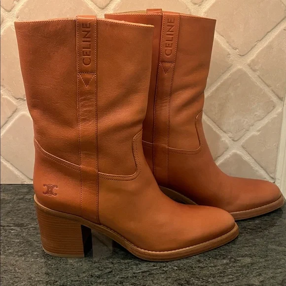 Celine Mid-Calf Boots in Cognac Leather - Picture 7 of 10